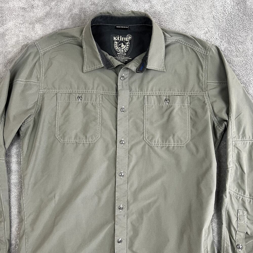 Kuhl Long Sleeve Button Down Shirt Mens M Eluxur Green/Gray Performance - Picture 2 of 10